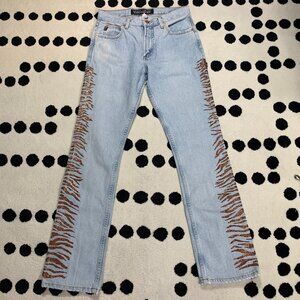 Guess Vintage Y2K Jeans Light Wash Metallic Gold Tiger Stripes Straight Denim